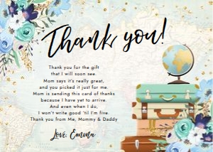 Thank You Card Travel Adventure Blue Floral Horizontal 0030 design preview