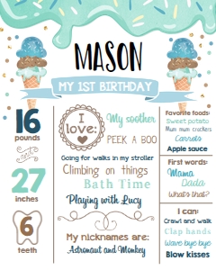 Birthday Milestones Sign Ice Cream Boy Drips Mint 0243 design preview