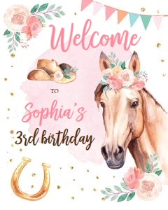 Welcome Birthday Horse Flowers Pink 0398 design preview