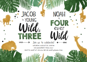Birthday Invitation Safari Animals Jungle Young Wild Three Four Ever Wild Boys Combined 0016 design preview