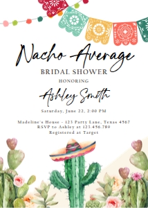 Bridal Shower Invitation Nacho Average Cactus Watercolor 0404 design preview