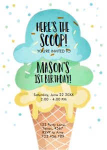 Birthday Invitation Ice Cream White Blue Mint Yellow Boy 0243 design preview