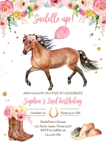Birthday Invitation Horse Flowers Gallop 0408 design preview