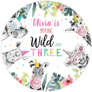 Tags Party Animals Black and White Young Wild and Three Pink 0322 design preview