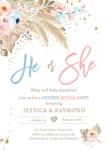 Gender Reveal Invitation Pampas Grass Blue Pink 0395 design preview