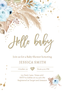 Baby Shower Invitation Hello Baby Pampas Grass Blue 0395 design preview