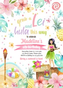 Birthday Invitation Hawaiian Luau Beach Pastel Grab a Lei 0413 design preview