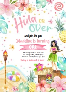 Birthday Invitation Hawaiian Luau Beach Pastel 0413 design preview