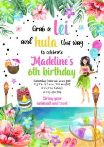 Birthday Invitation Hawaiian Luau Beach 0412 design preview