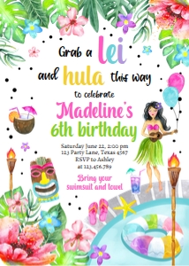 Birthday Invitation Hawaiian Luau Pool 0412 design preview