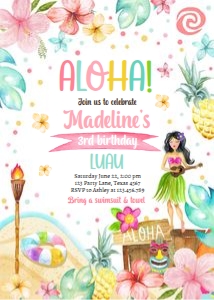 Birthday Invitation Hawaiian Luau Beach Pastel Aloha 0413 design preview