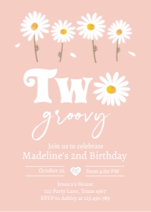 Invitation Birthday Daisy Two Groovy Pink 0410 design preview