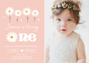 Invitation Birthday Daisy One Pink 0410 - Photo design preview