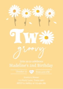 Invitation Birthday Daisy Two Groovy Yellow 0410 design preview