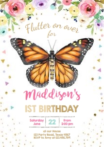 Birthday Invitation Butterfly Monarch 0162 design preview