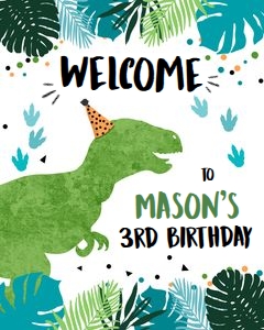 Birthday Welcome Sign Blue Green T-Rex Dinosaur 0389 design preview