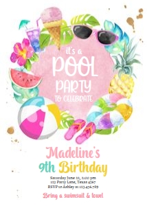 Birthday Invitation Pool Party 0414 design preview