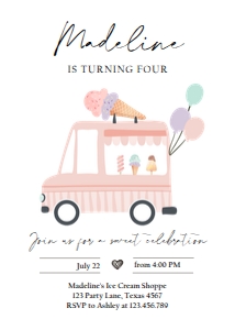 Birthday Invitation Ice Cream Truck Simple Coral 0415 design preview