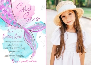 Birthday Invitation Mermaid Tail Watercolor Silver Photo 0403 design preview