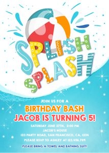 Birthday Invitation Splish Splash Pool Party Boy v3 White 0169 design preview