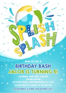 Birthday Invitation Splish Splash Pool Party Green v3 White 0169 design preview