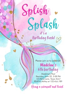 Birthday Invitation Mermaid Tail Watercolor V2 0403 design preview