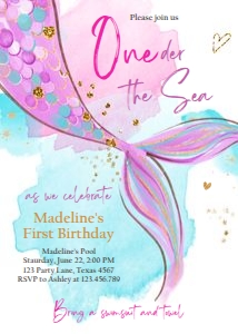 Birthday Invitation Mermaid Tail Watercolor Oneder the Sea 0403 design preview