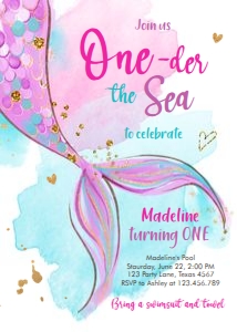 Birthday Invitation Mermaid Tail Watercolor Oneder the Sea V2 0403 design preview