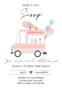 Birthday Invitation Ice Cream Truck Simple Coral The Scoop 0415 design preview
