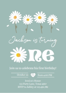 Invitation Birthday Daisy One Dusty Blue 0410 design preview