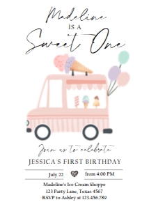 Birthday Invitation Ice Cream Truck Simple Coral Sweet One 0415 design preview