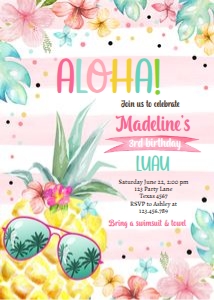 Birthday Invitation Hawaiian Luau Pineapple Aloha 0413 design preview