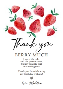 Thank You Card Strawberry Watercolor Red 0399 design preview