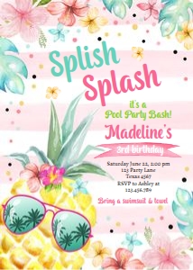 Birthday Invitation Hawaiian Luau Pineapple Splish Splash 0413 design preview