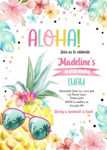 Birthday Invitation Hawaiian Luau Pineapple Aloha White 0413 design preview