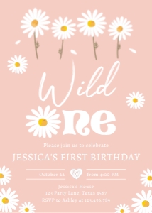 Invitation Birthday Daisy Wild One v2 Pink 0410 design preview