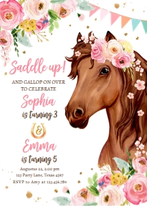 Birthday Invitation Horse Flowers v2 0408 design preview