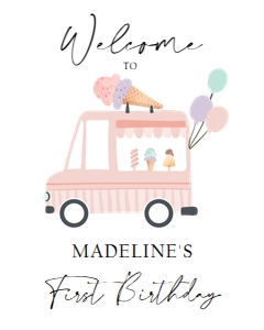 Birthday Welcome Sign Ice Cream Truck Simple Coral 0415 design preview