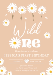 Invitation Birthday Daisy Wild One v2 Sand 0410 design preview