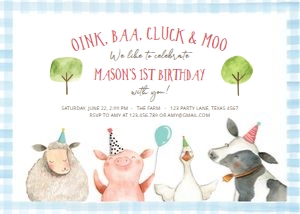 Birthday Invitation Farm Animals Boy v2 Blue 0155 design preview