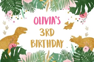 Backdrop Banner Gold Dinosaur Girl Blank 0146 design preview