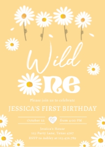 Invitation Birthday Daisy Wild One v2 Yellow 0410 design preview