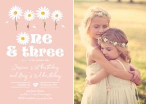Invitation Birthday Daisy One and Three Pink 0410 - Photo design preview