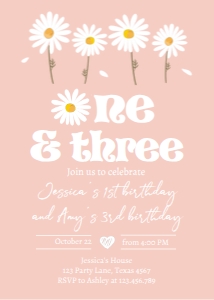 Invitation Birthday Daisy One and Three Pink 0410 design preview