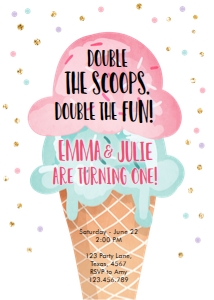 Birthday Invitation Ice Cream White Twin v2 0243 design preview