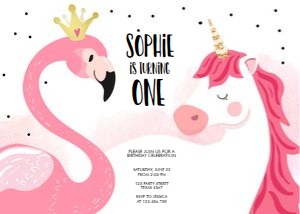 Birthday Invitation Flamingo Crown Unicorn 0019 design preview