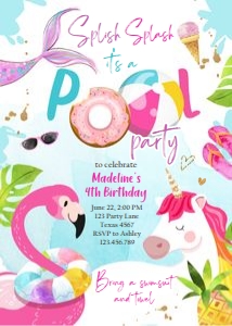 Birthday Invitation Flamingo Unicorn Vertical 0416 design preview