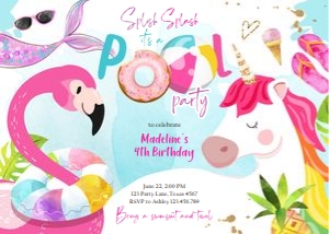Birthday Invitation Flamingo Unicorn Horizontal 0416 design preview
