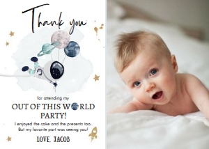 Thank You Card Space Balloons Boy White - Photo 0366 design preview