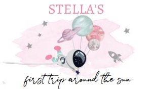 Backdrop Banner Space Planets Balloons White Pink 0366 design preview